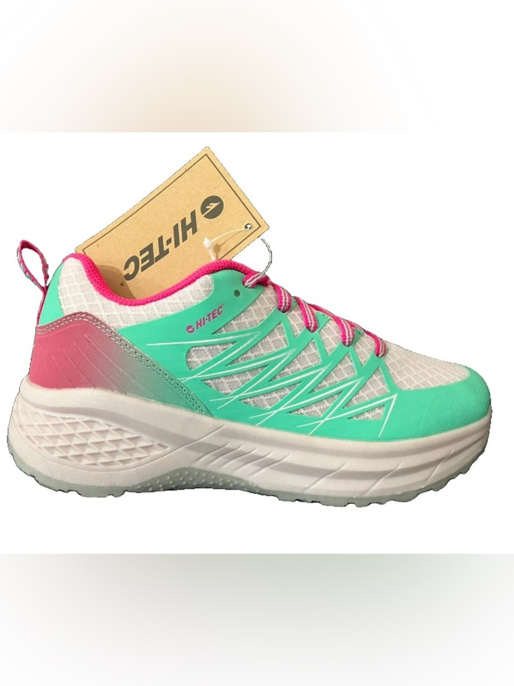 Hi-Tec Demolisher Low Pink Mint Green Athletic Running Shoes Youth 6 Women’s 7.5